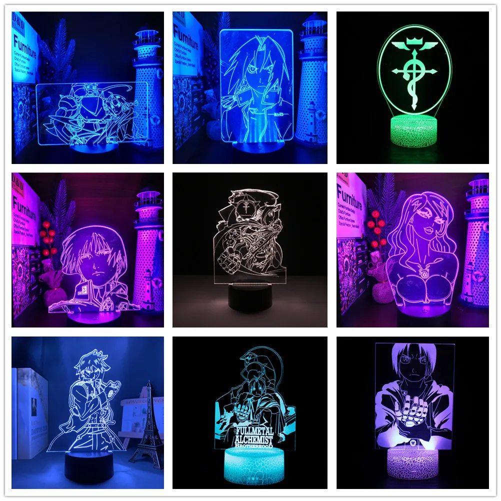 Anime Fullmetal Alchemist 3D Lamp LED Illusion Night Light Color Changing Lampara for Kids Bedroom Decor Nightlight Table lamp