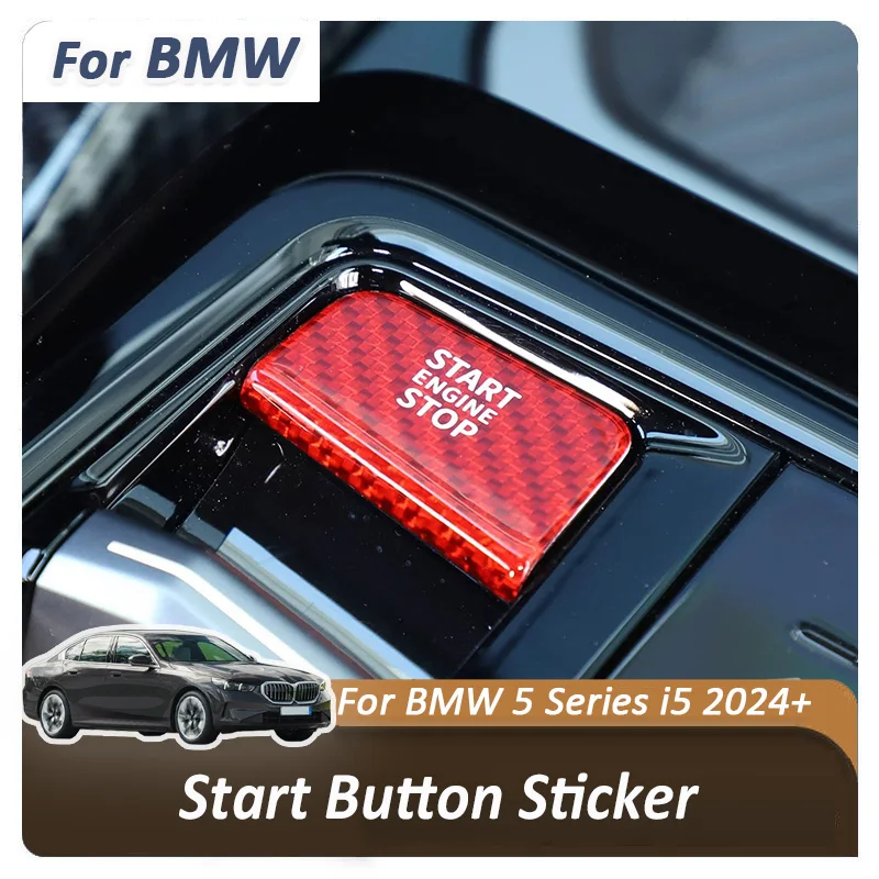 For BMW 5 Series i5 G60 G61 G68 2024 2025 2026 LHD Start enging stop Button Sticker Car Center console Real Carbon Fiber Trim