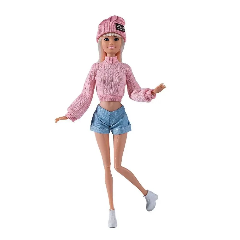 Moda boneca casaco de lã com sapatos chapéu mini boneca blusas de malha calças diy acessórios roupas de inverno para 1/6 bjd 28 30 30cm bonecas