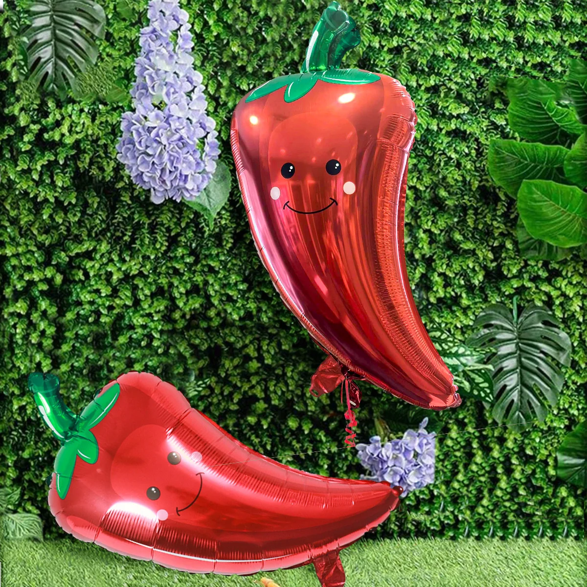 4pcs Red Chili Vegetable Fruit Theme Foil Balloons, Fruit Party Vegetable Theme Mexican Birthday Party Decoration Supplies