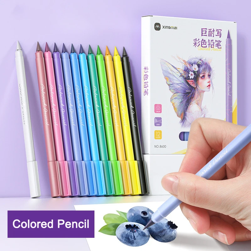 Color Pencil 12 Color Erasable Color Permanent Pencil Upright Position Sketch Without Sharpening Student Stationery Drawing Pen