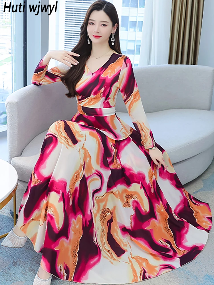 2024 Blumen Chiffon lässig Boho Strand langes Kleid Frauen schick elegante Abend Maxi kleid Frühling Herbst Bodycon Party Abschluss ball Vestidos