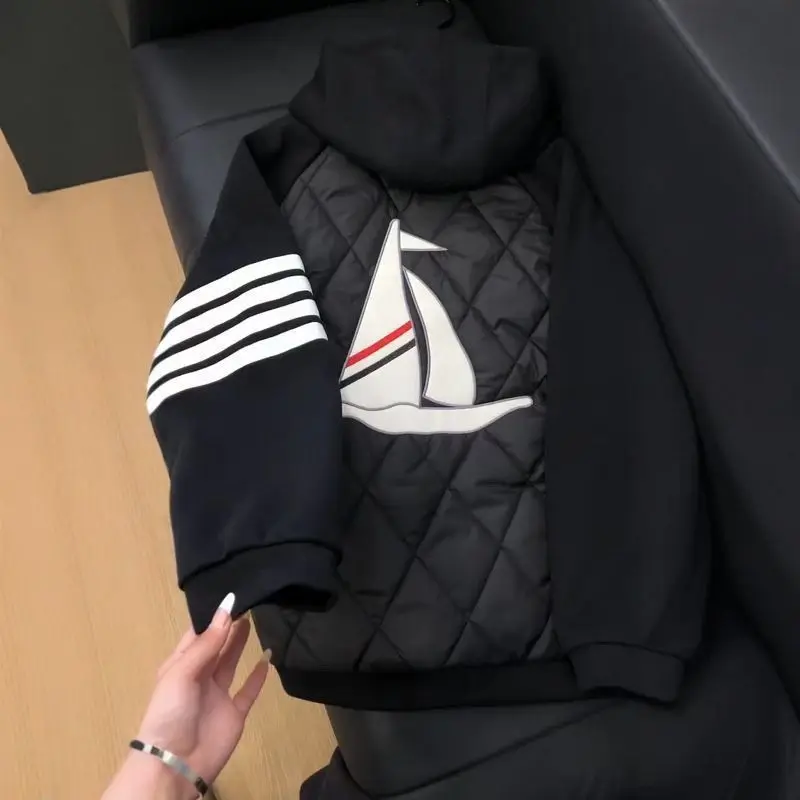 

Winter new spliced sailboat cotton winter coat women casual trend solid color jackets versatile warm hooded cotton jacket coats