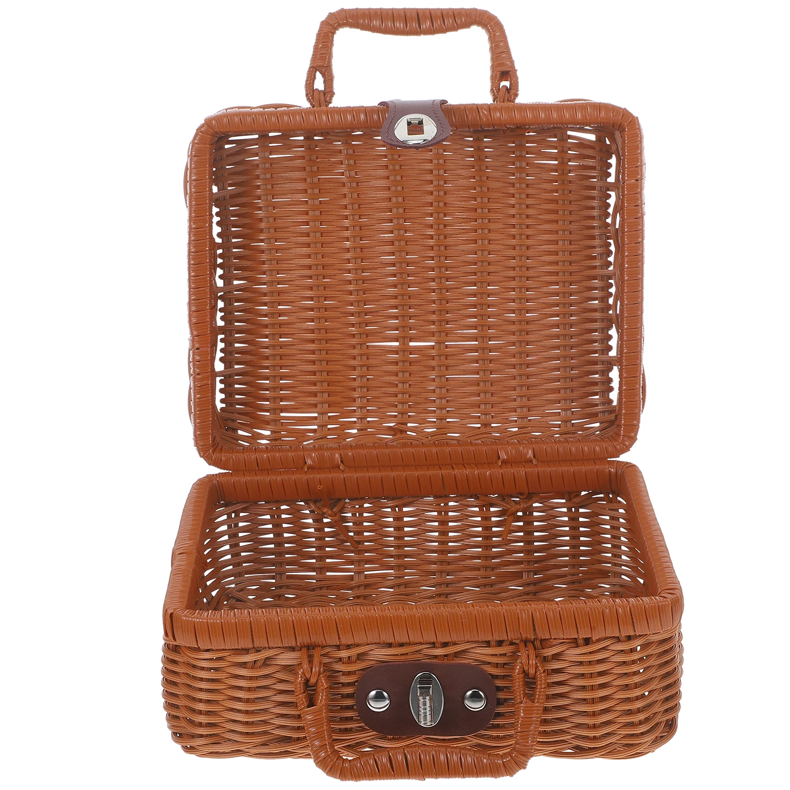 

Imitation Rattan Storage Box Vintage Handwoven Suitcase Large Capacity Organizer Home Storage Solution Retro Style Woven Basket