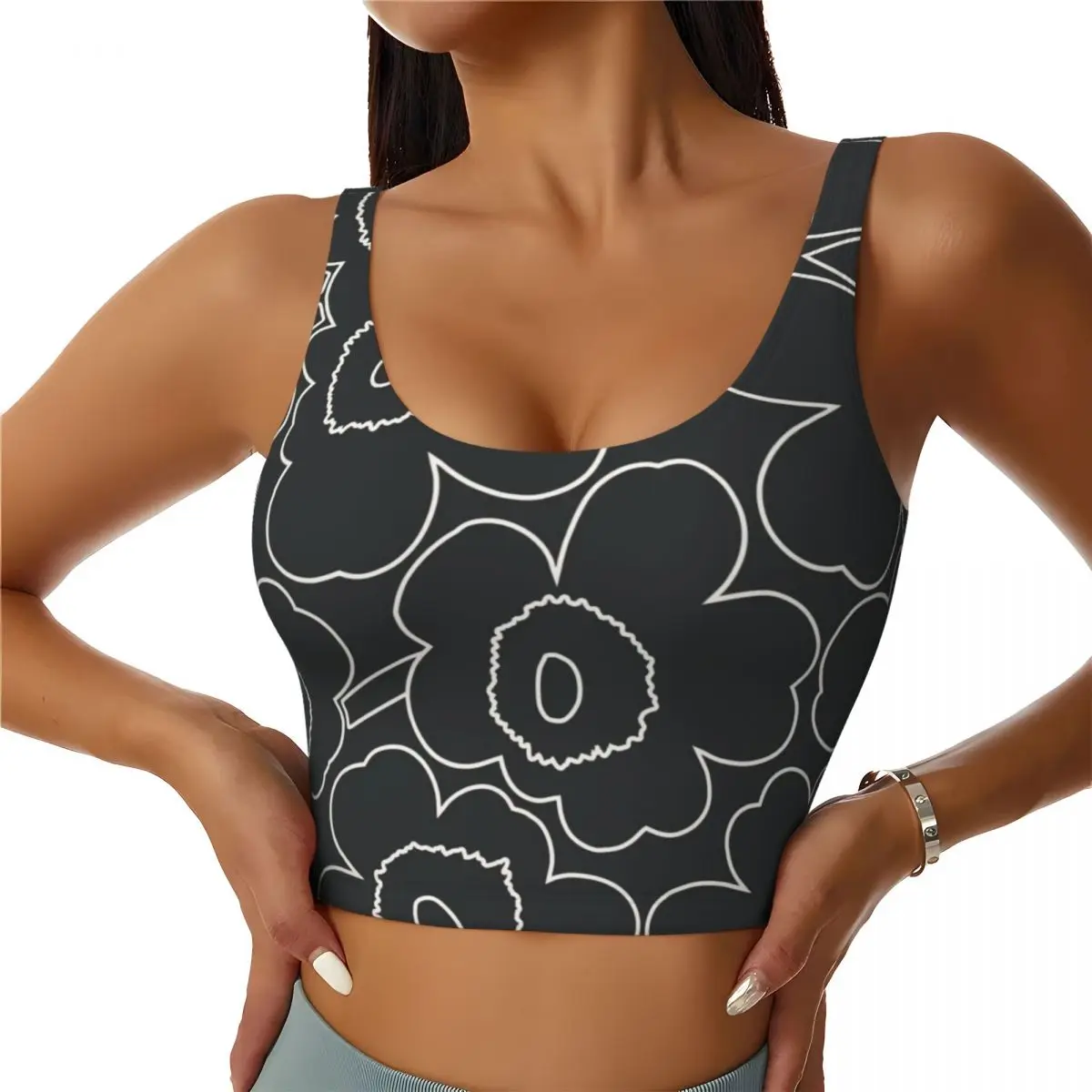 Custom Little Poppy Print Sports Bra for Women Fashion Modern Style High Impact Workout Yoga Crop Top