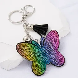 Cute Rhinestone Butterfly Keychain Colorful Bling Crystal Animal Pendant Handbag Charm with Key Holder for Women And Girls