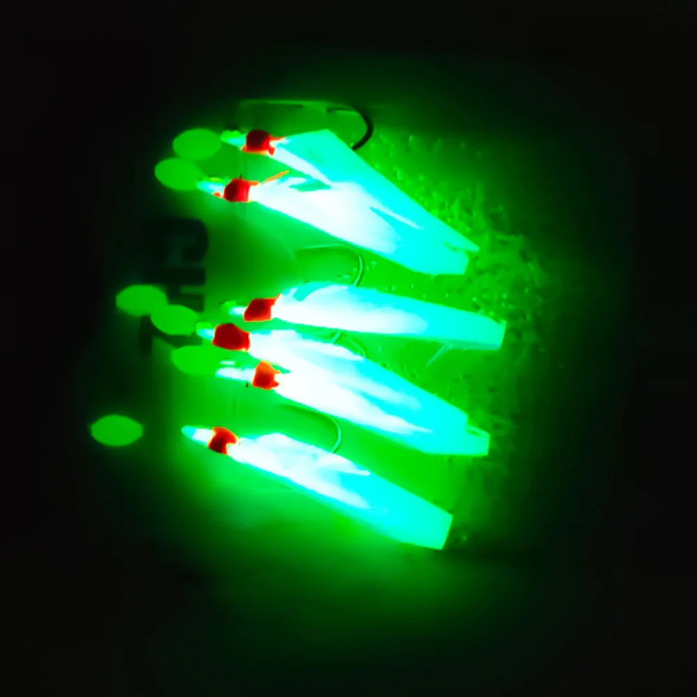 10bags 1.75m Glow Sabiki Rigs Hooks Saltwater Fishing Lures Bait Rigs Real Fish Skin String Hook Mackerel Flash Sabiki Rigs