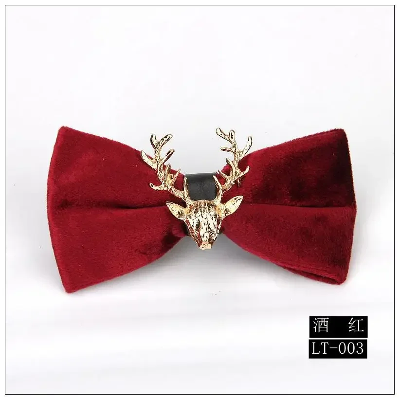 High end Fashion Men\'s Gold Velvet Bowtie Christmas Metal Elk Head Wedding Luxury Bow Ties Trendy Collar Jewelry Gifts for Men