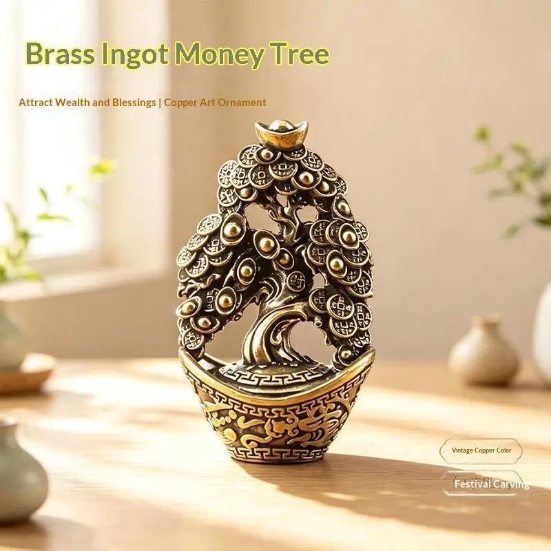 Copper Wealth Tree Figure Ornament Home Decor Statue Prosperity Chinese Creative Brass Desktop Decoration