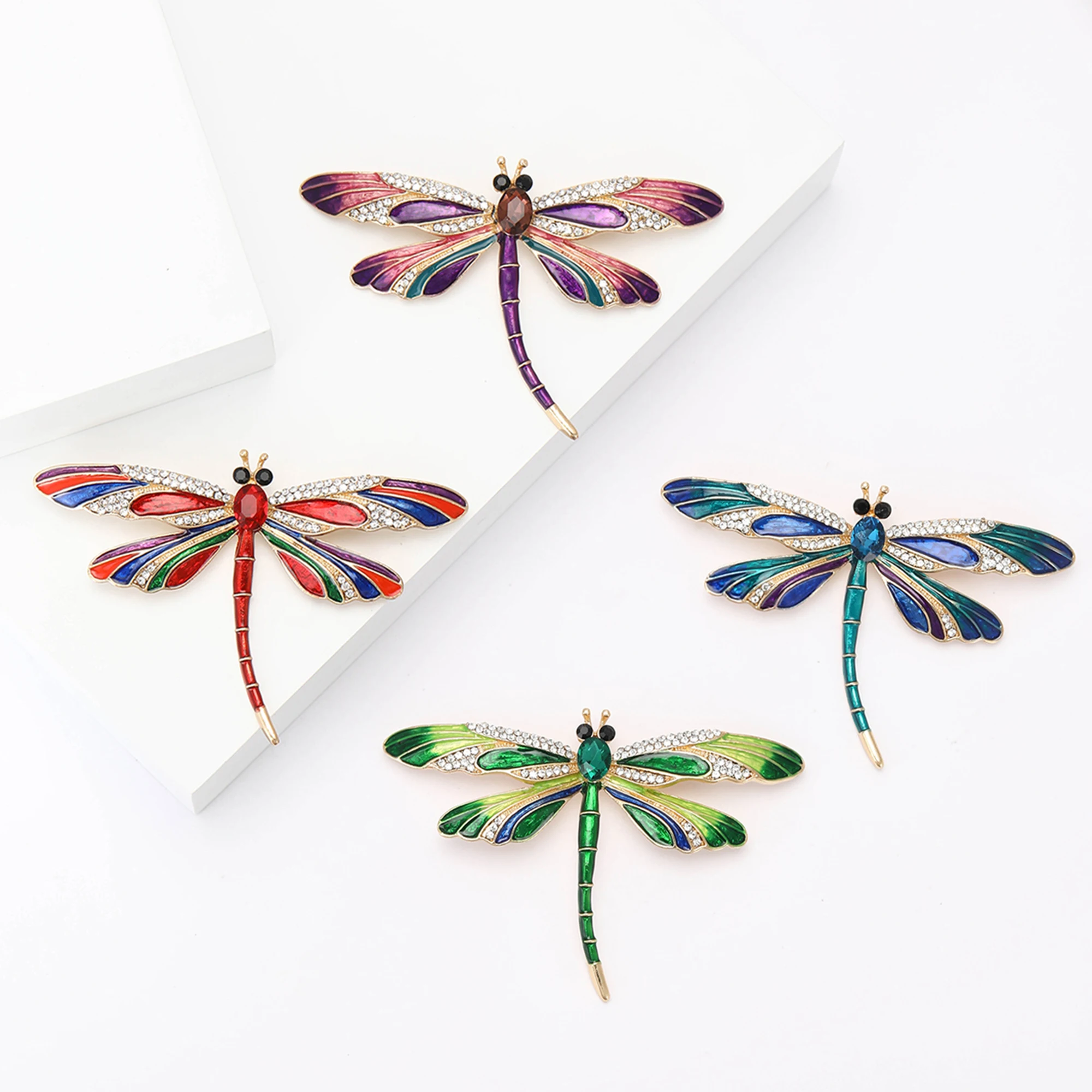 Rhinestone Dragonfly Brooches for Women Unisex Glass Insect Pins Banquet Party Backpack Gifts Jewelry Accessories