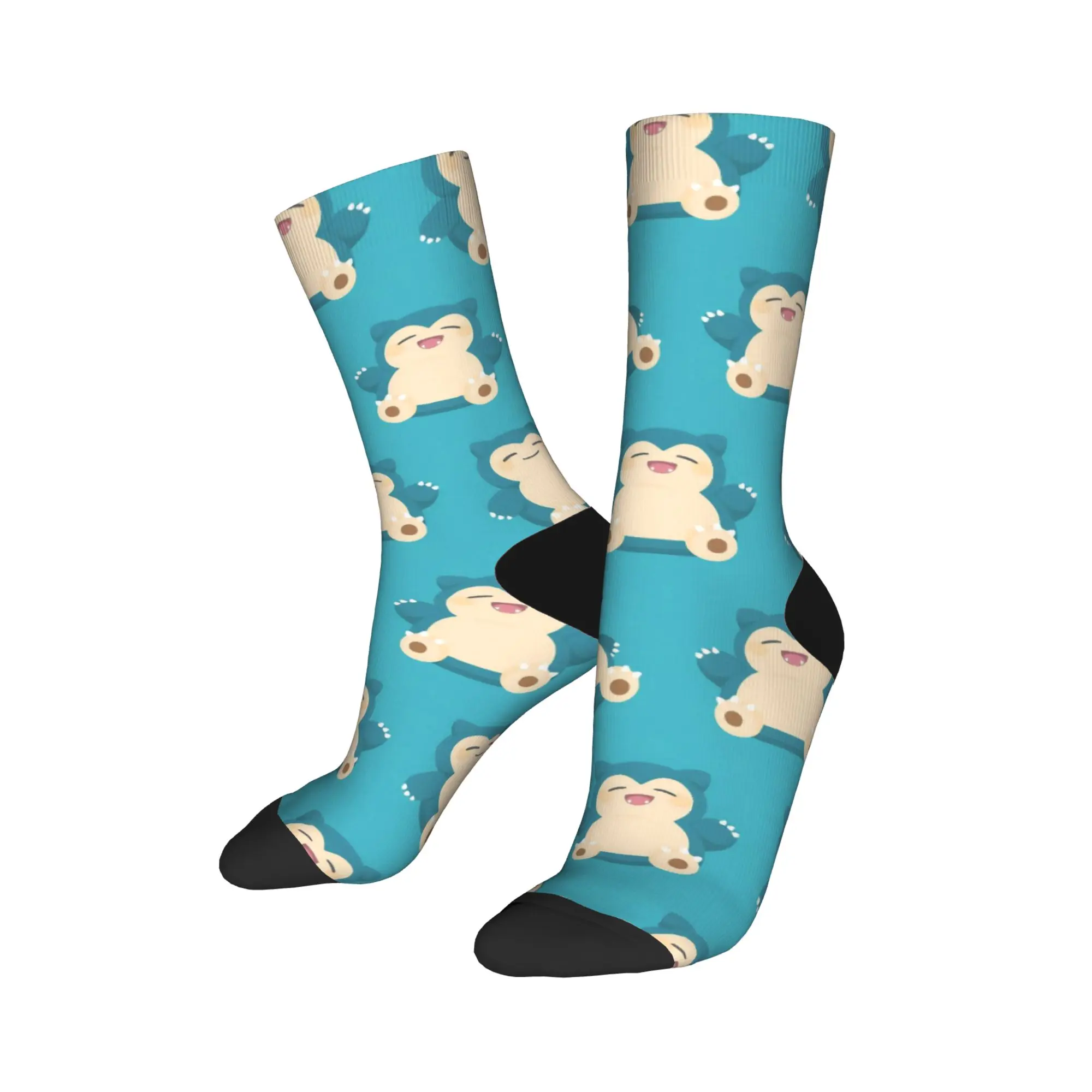 Retro P-Pokemons Snorlax Skateboard Socks  Polyester Middle Tube Socks for Women Men Sweat Absorbing