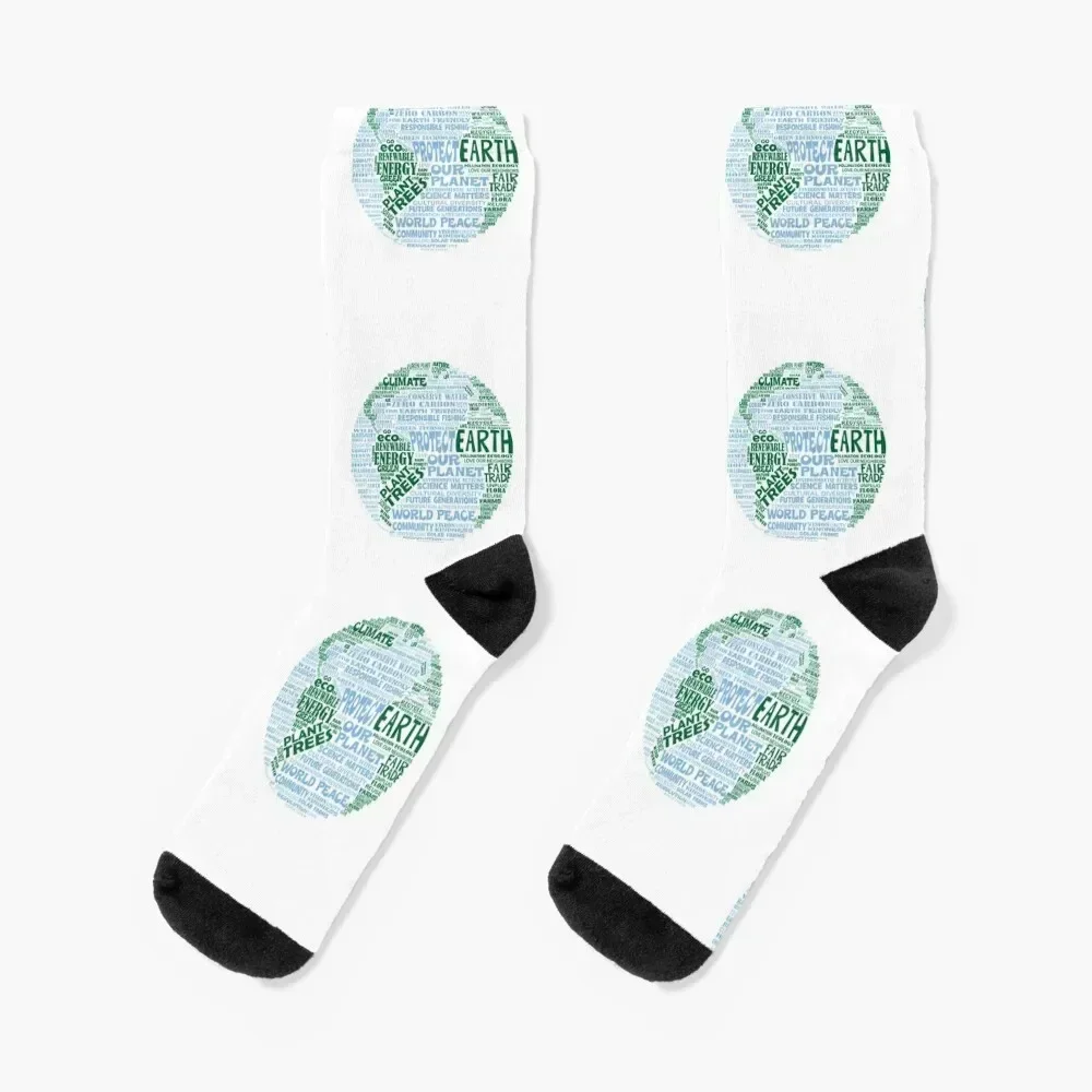 Protect Earth - Blue Green Words for Earth Socks man compression Socks Female Men's