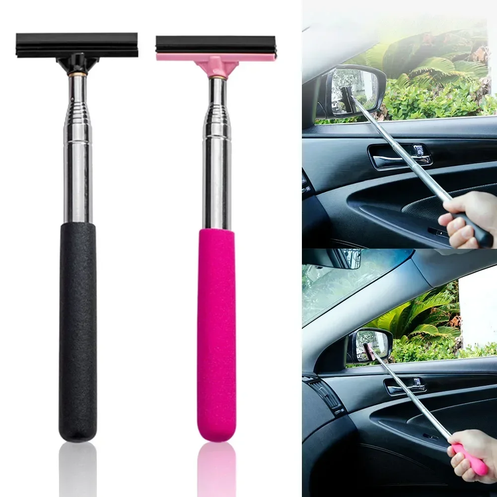 1pcs Car Rearview Mirror Wiper Stainless Steel Telescopic Scraper Glass Defogging Wiping Cleaning Car Mounted Water Scraper