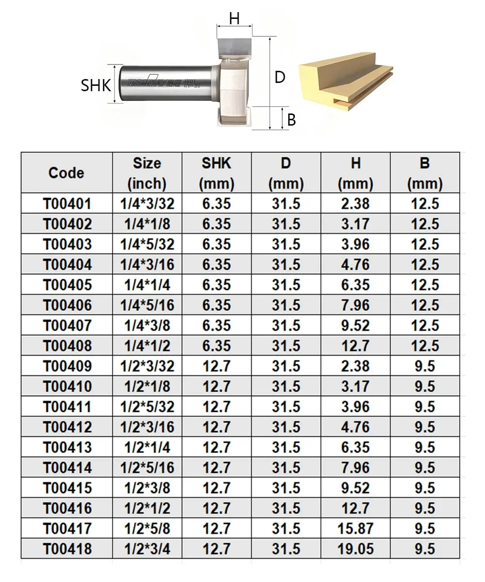 Tideway T-Type Slotting Wood Tools CNC Cutting Groove Carbide Milling Cutter Slot Router Bits For MDF Plywood