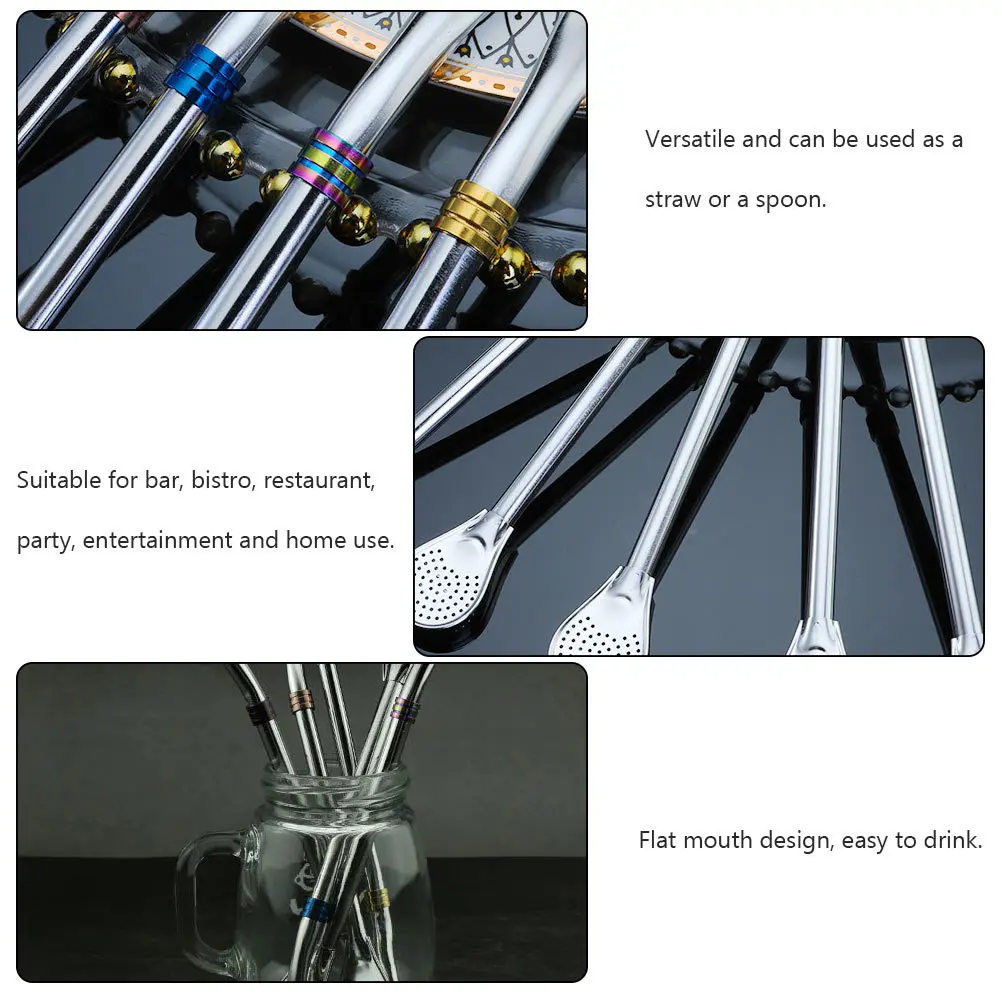 

5Pcs Stainless Steel Strainer Spoon Flat Mouth Design Chic Hollow Out Coffee Tea Filter Stirring Mixing Home Bar Bistro Use