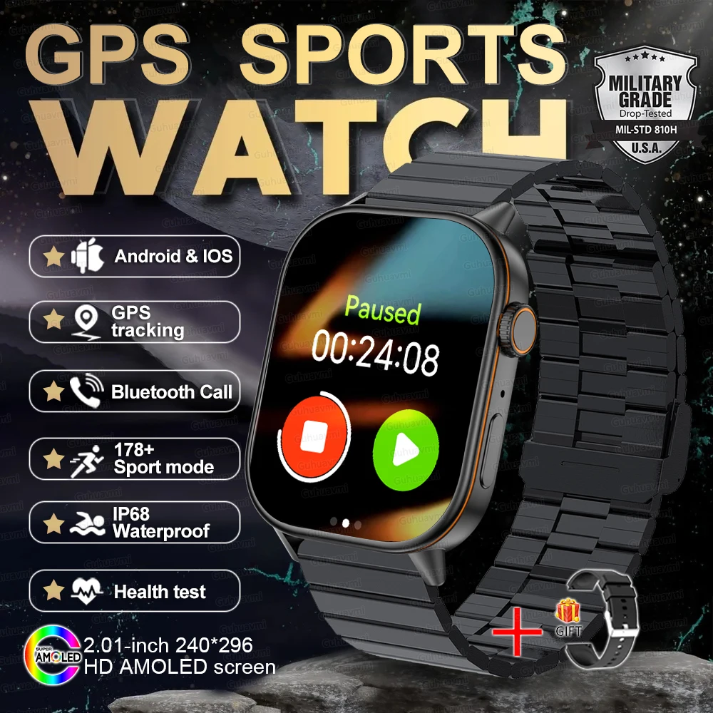 Neue GPS-Militär-Smartwatch mit Eingebautem GPS-Kompass Höhenmesser Barometer 10ATM IP69K Wasserdicht AMOLED BT-Anruf Smartwatch