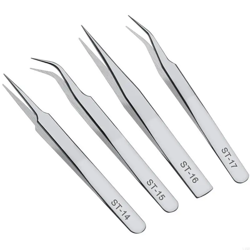 L4MB 1 세트 스테인리스 스틸 롱 포셉 직선 머리 팔꿈치 핀셋 ST-10, ST11, ST-12, ST-14, ST-15, ST-16, ST17