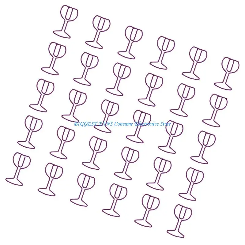 30pcs 와인 유리 모양 종이 클립 클립 파일 주최자 클립 금속 도서 마커 클립