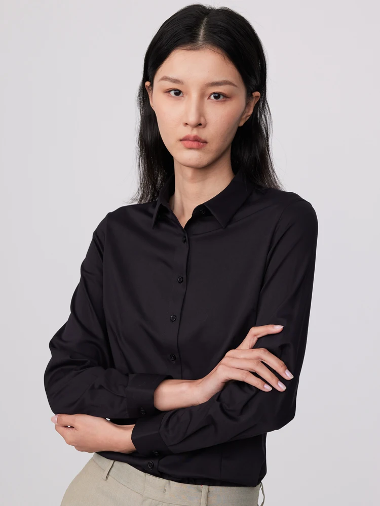 

Women's Office Lady Non-iron Slight Strech Dress Shirt Without Pocket Bamboo Fiber Long Sleeve Slim-fit Versatile Female Shirts