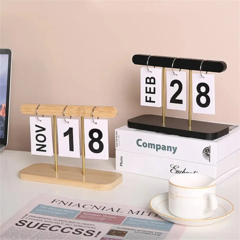 New Home Decor Office Decor Flip Month Date Display Desktop Schedule Planner Modern Wooden Perpetual Calendar