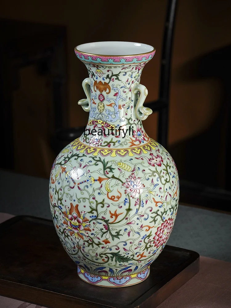 Jingdezhen hand-painted ceramic ornaments living room flower arrangement Chinese-style entrance Ruyi'er porcelain vase