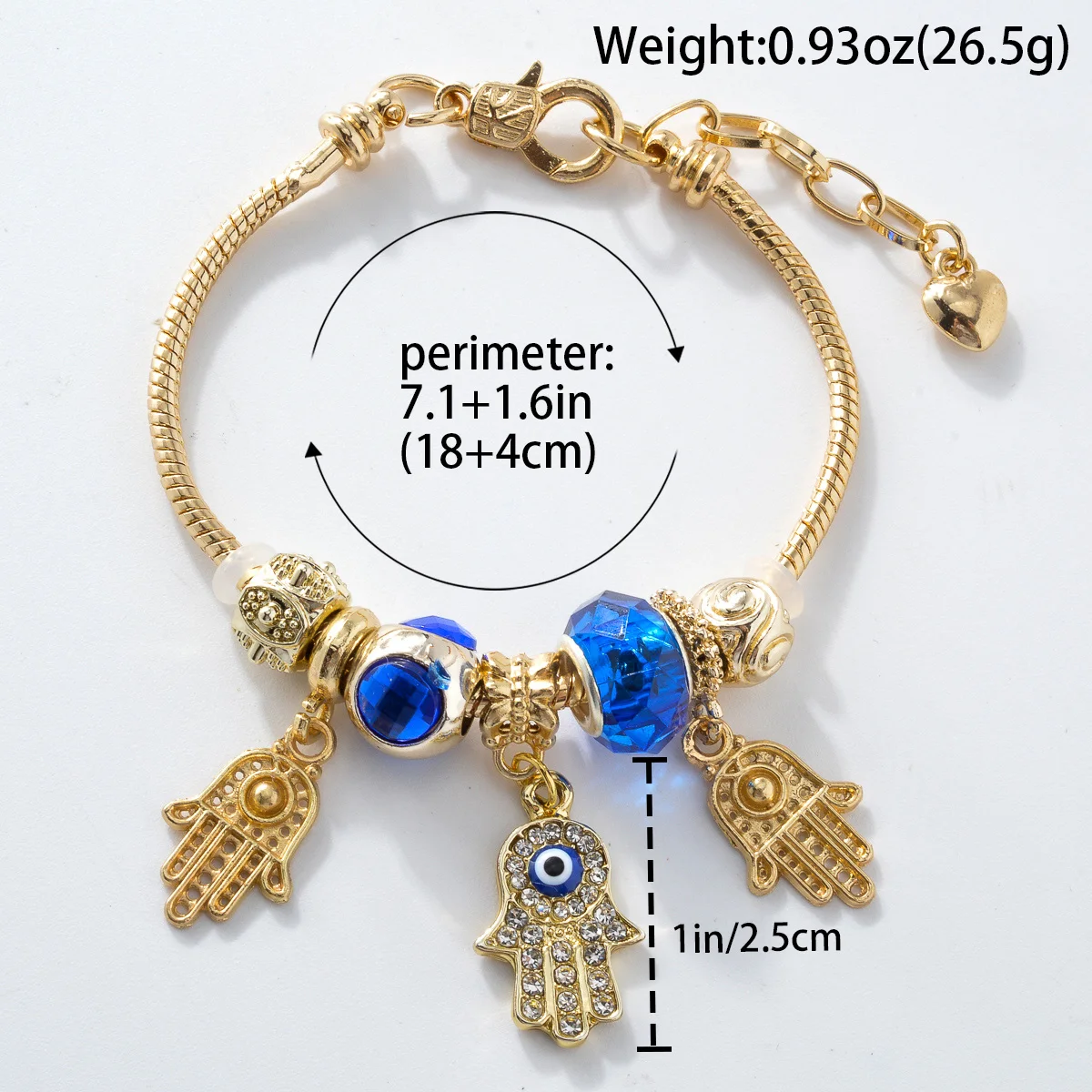 Stainless Steel Gold Color Bracelet Pandora Bracelets For Women Girls Blue Crystal Zircon Evil Eye Charm DIY Jewelry Production