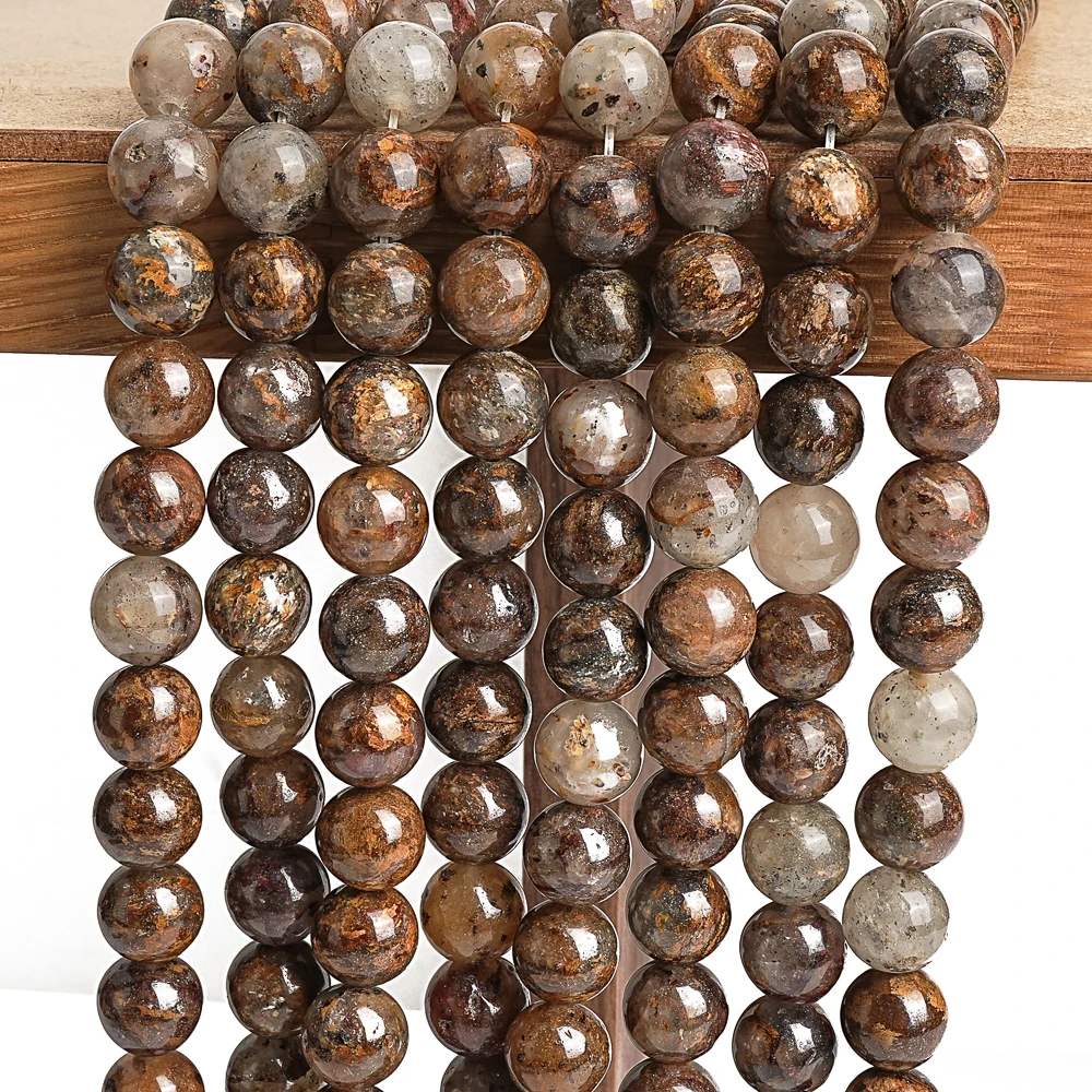 1 Strand Natural Brown Gold Leaf Jasper Beads Strands Gemstone Round Loose Beads For Jewelry Making Gifts /6/8/10