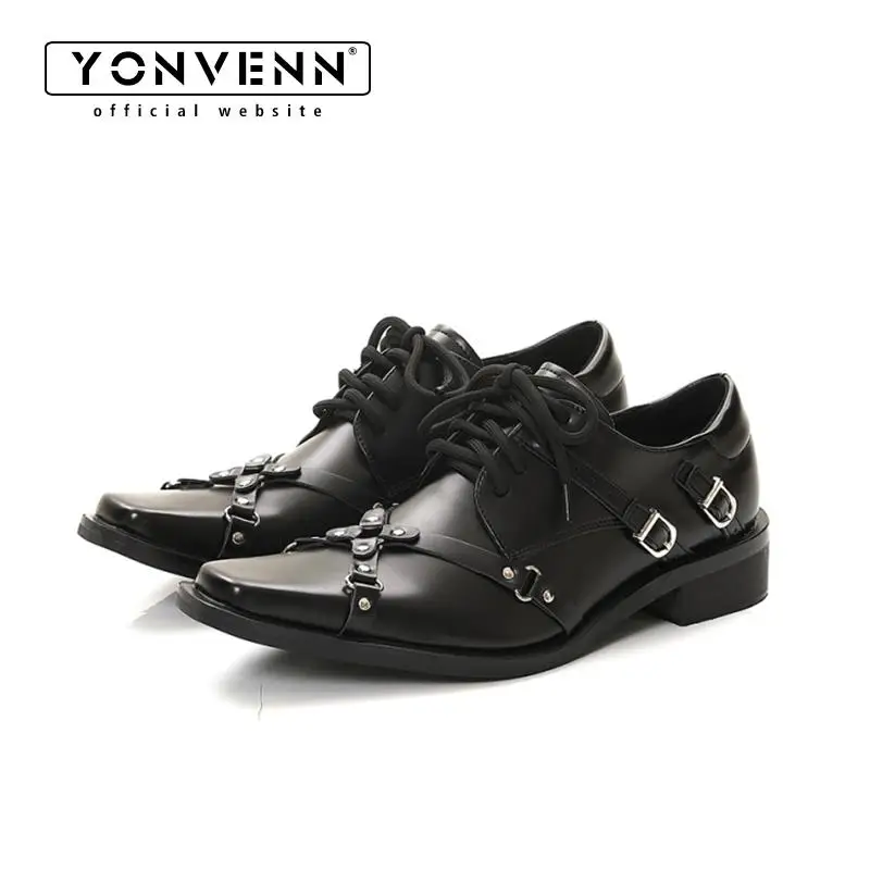 

New unisex black studded leather shoes, men's British style Oxford shoes, casual formal dress shoes, couple's shoes