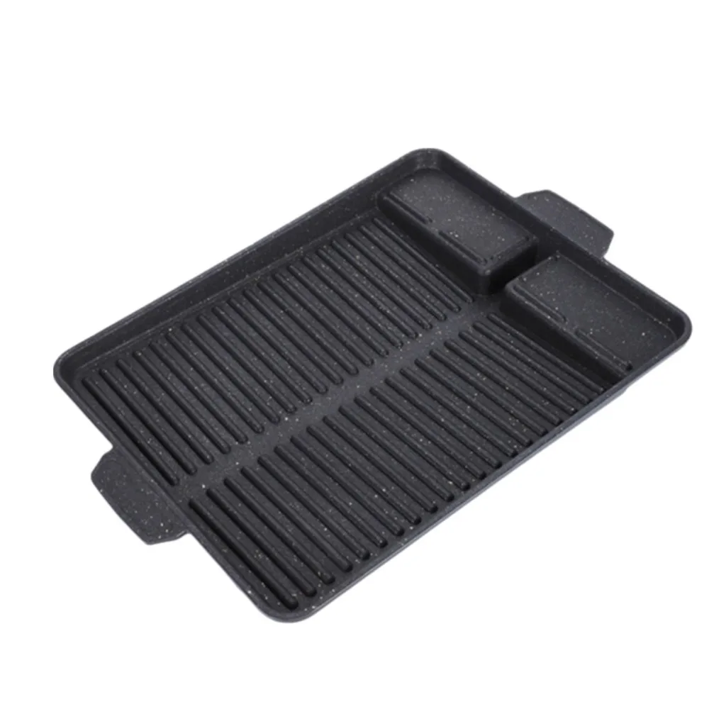 Aluminum Alloy Korean-style Barbecue Pan Non-stick with Oil Drain Port Grill Meat Plate Rectangular Grill Tray Outdoor