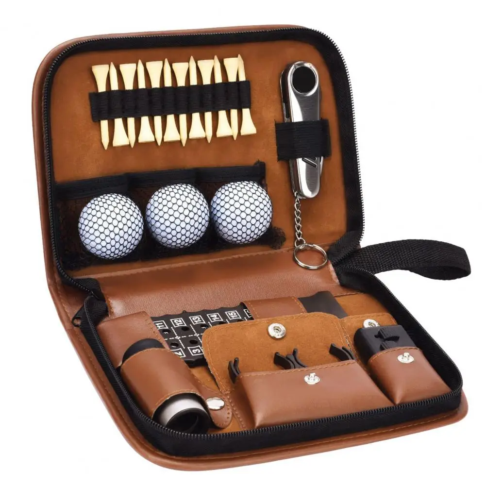 Golf Tools Case Golf Accessories Organizer Bag Faux Leather Large Capacity Golf Ball Tee Rangefinder Brush Holder Pouch