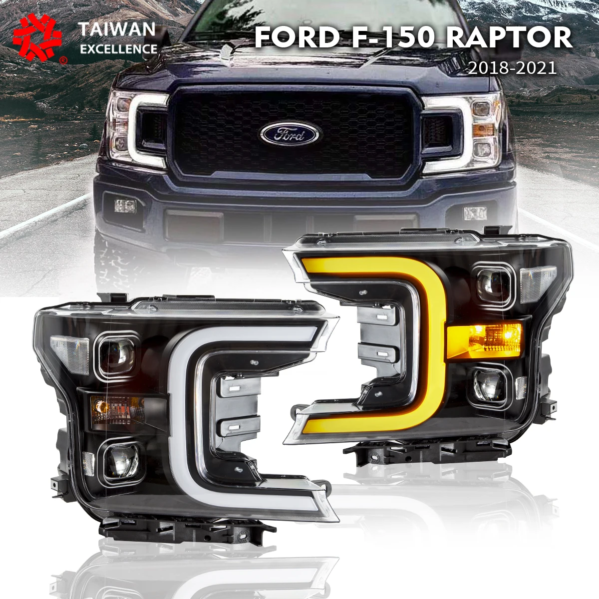 2 PCS For Ford F150 Headlights Assembly 2018-2020 With DRL Lamp LED Modified Head Lights Modified Plug and Play Front Lamp