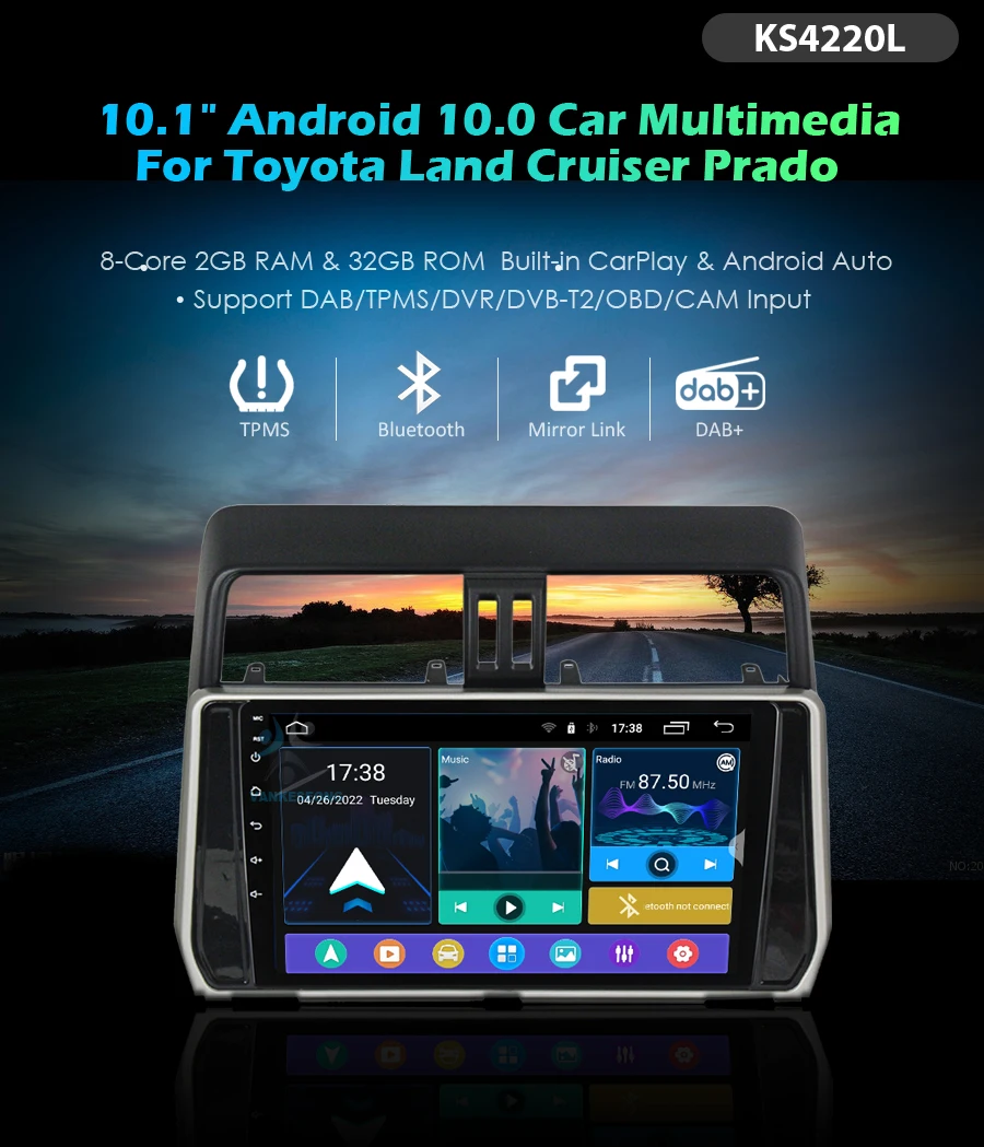 10.1 inch Android 12 GPS Navigation For Toyota Land Cruiser Prado 150 2017-2018 Touchscreen dab Car Radio Head Unit Video Player