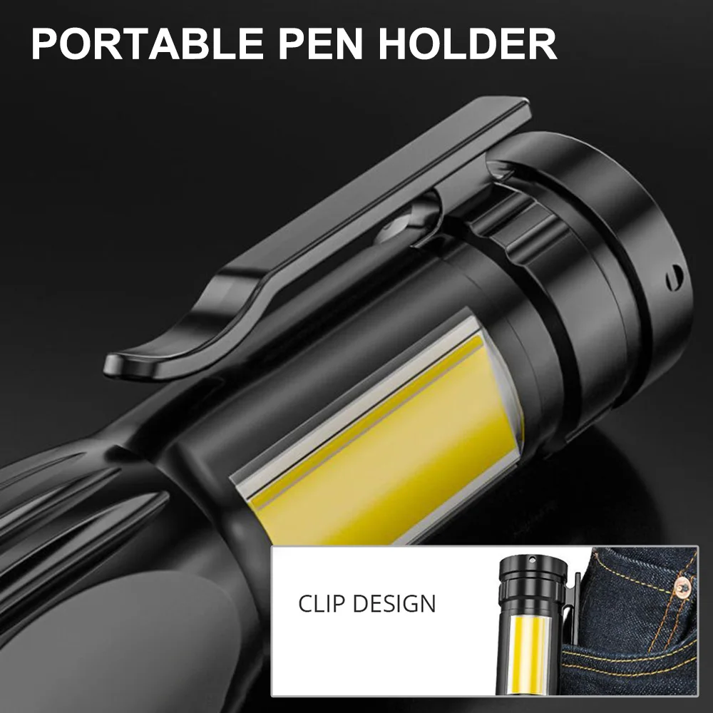 USB Portable LED Rechargeable Flashlight 3 Lighting Modes Long Range Camping Light Mini Torch Waterproof Built In Battery