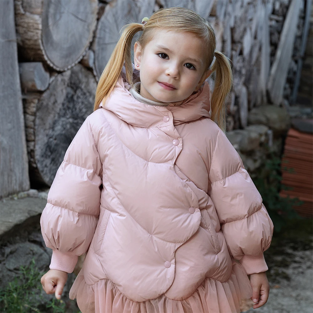 Dave Bella Children's Down Jacket Winter Girls Long Sleeve Hooded Top Kids' Warm Fashion Coat Outing Children Clothing DB4254634