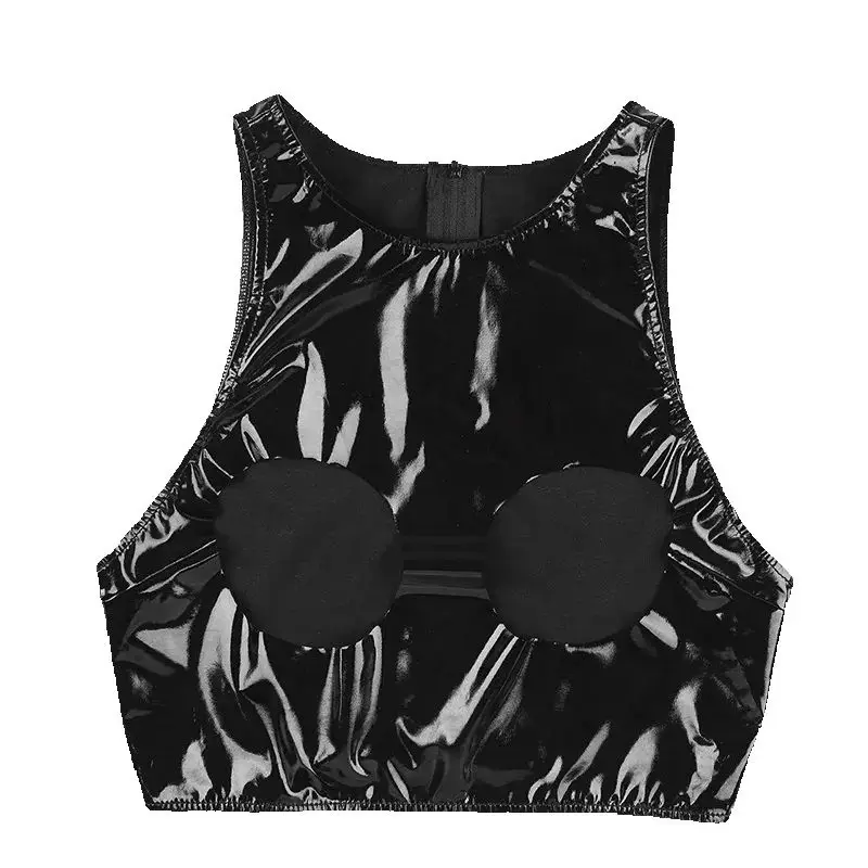 Women's Tops PVC Mirror Leather Vest Hollow Out Shaper Tank Top Exposed Brassiere Sexy Lingerie Waistcoat Patent Leather Tanktop