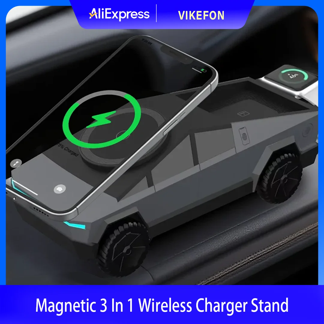 

Настольная подставка Qi2 3 в 1 Беспроводная зарядная станция для Magsafe iPhone 16 ~ 12 Apple Watch 10 ~ 2 Galaxy Watch 7 6 SE AirPods 4 Pro