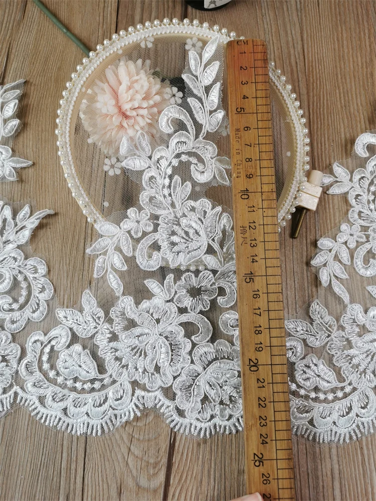 1 Yard 26cm wide Embroidery Ivory Fabric Flower Venise Venice Mesh Lace Trim Applique Sewing Craft for Wedding Dec.