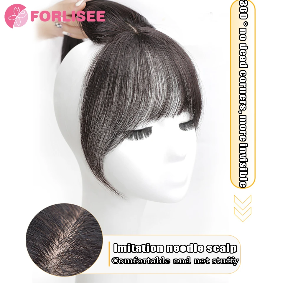 FORLISEE Synthetic 3D French Bangs Wig Female Fluffy Natural High Skull Top Hair Patch Fake Bangs Air Bangs Wig