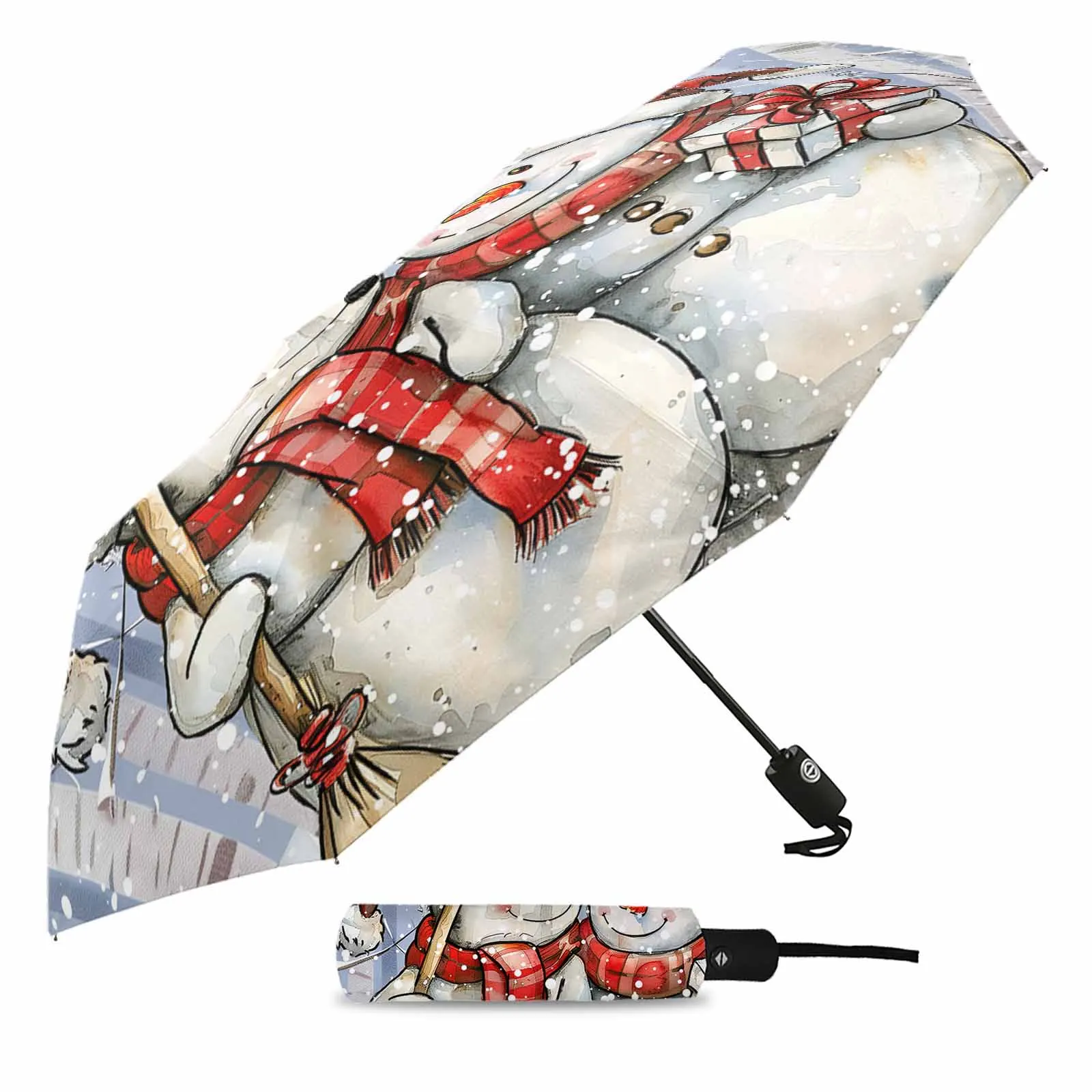 Christmas Snowman Snowflake Retro Pine Tree Fully-automatic Umbrella for Outdoor Adults Umbrella Foldable Eight Strand Umbrella