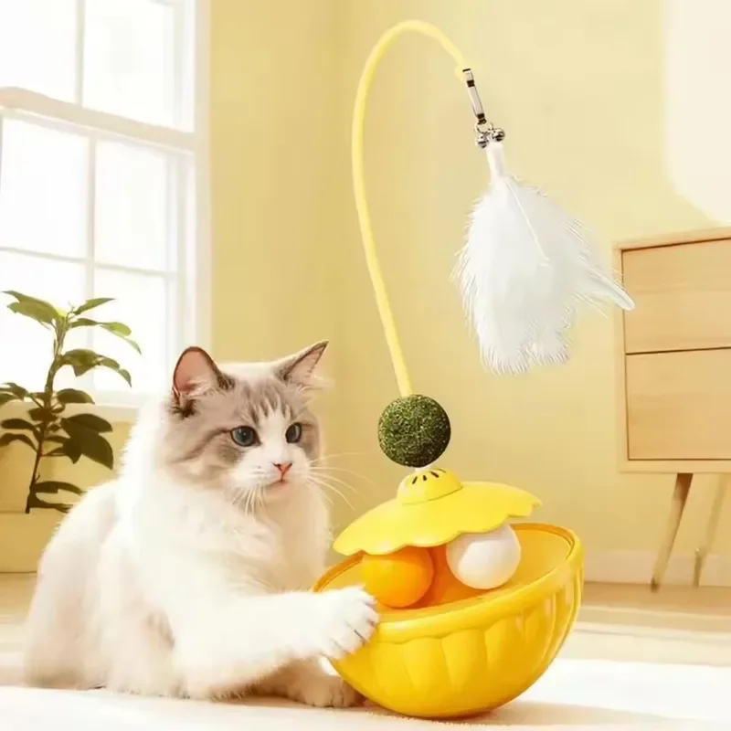Katzenspielzeug: Selbstspielender Katzen-Tumbler mit Federstab und abnehmbarem Katzen-Teaser-Pfefferminzball – Haustierbedarf