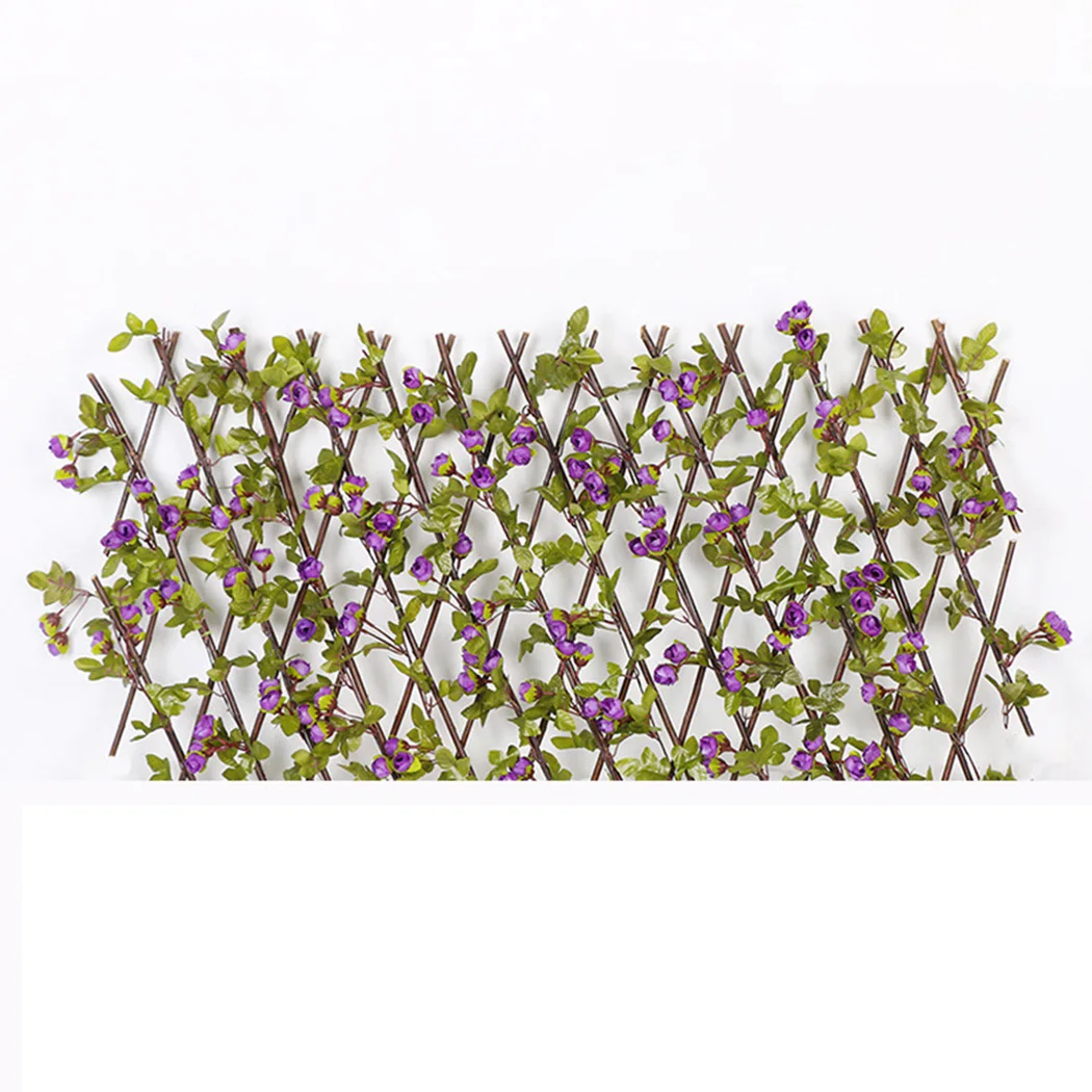 

AAExpandingTrellisArtificial Rose Flower Garden Wall Leaf Wood Telescopic Fence Privacy Screen Hedge Wooden Fence For Garden ﻿