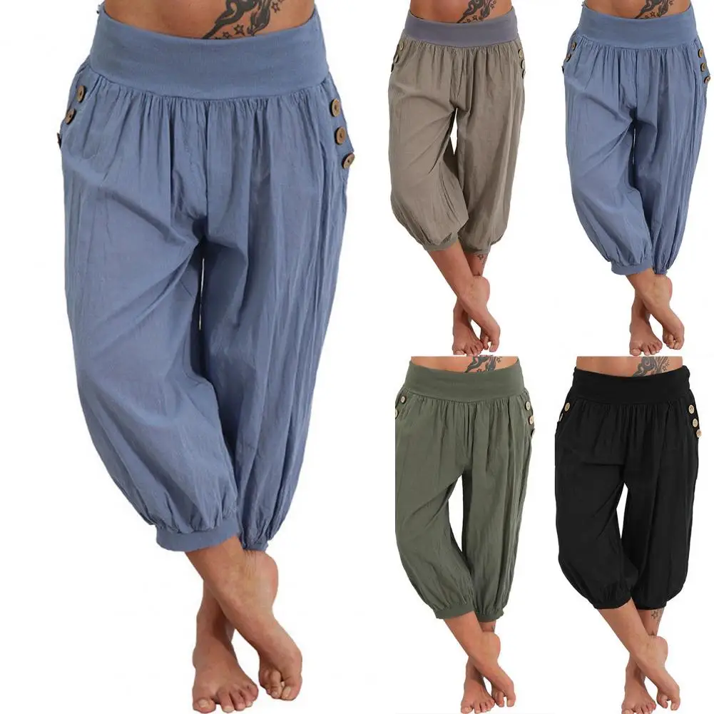 

Casual Harem Pants 4 Colors Elastic Waist Bottoms Women Solid Color Casual Bloomers Trousers Skin-friendly