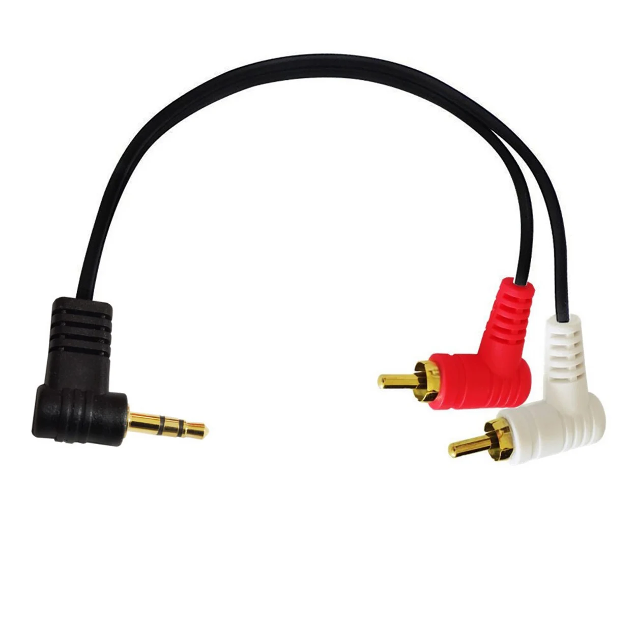 3.5mm Male Right Angle to 2 RCA Male Right Angle Aux Auxiliary Stereo Audio Y Splitter Gold-Plated Cable for Phones, MP3, Tablet