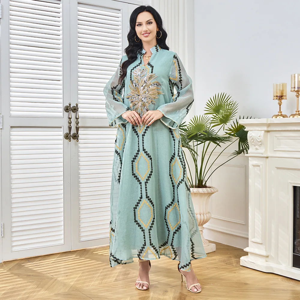 

Mt223 New Sequin Dress With Collar For Women, Luxurious Party Gown For Ladies, Long Dress Ramadan Dubai Luxury Islam Elegant