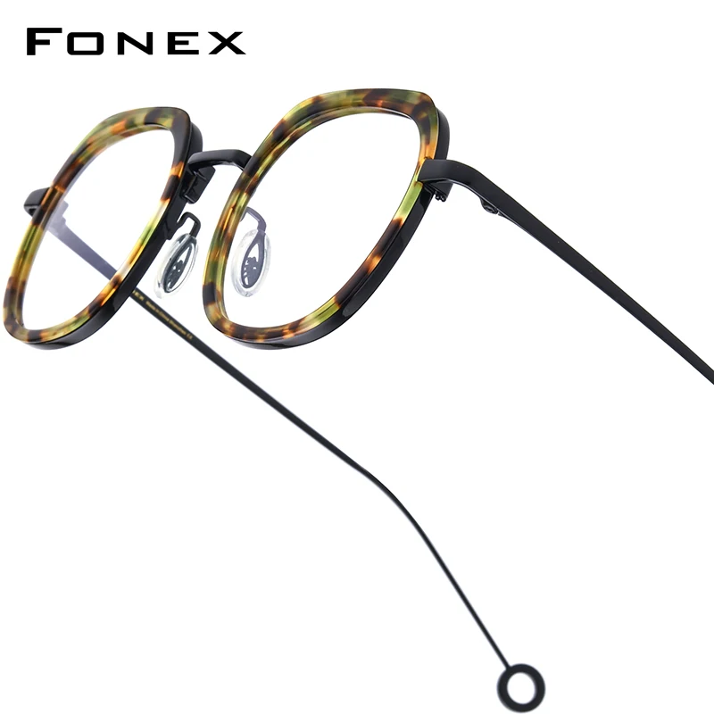 FONEX Acetate Titanium Glasses Frame Women Brand Design Retro Square Eyeglasses for Men Vintage Spectacles Japanese Eyewear B07P