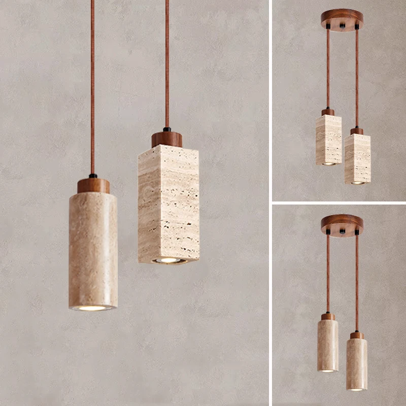 Wabi Sabi Travertine Hanging Lamps Dining Room Kitchen Island Droplight Yellow Stone Bar Restaurant Homestay Pendant Light