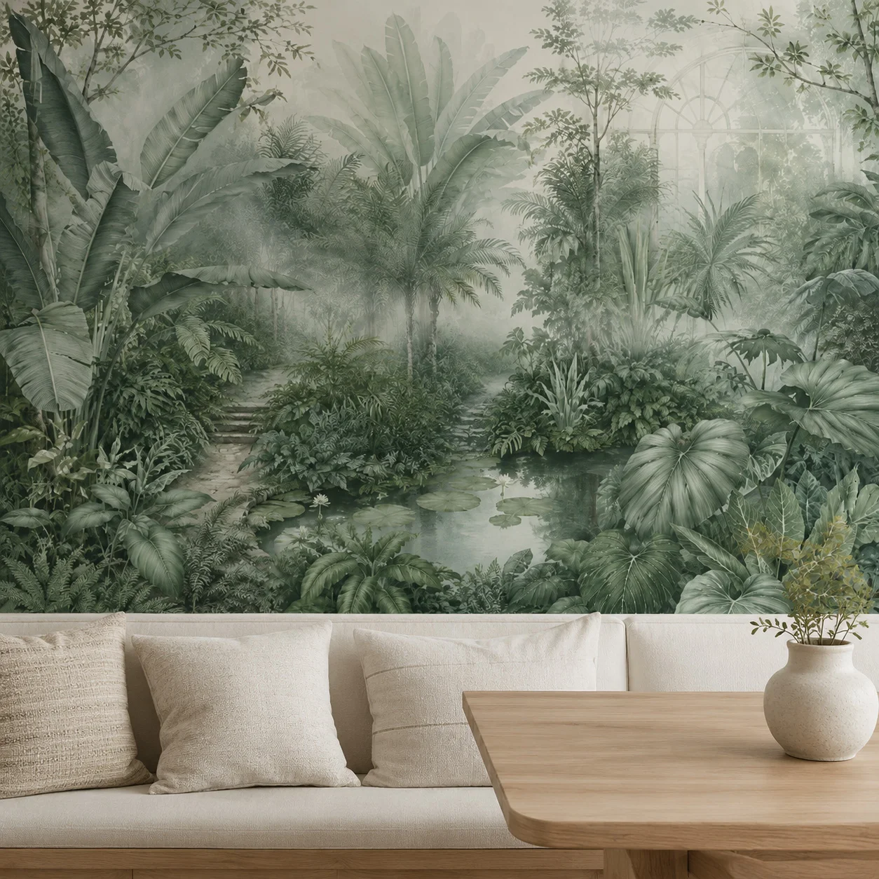 papier-peint-mural-vintage-vert-sauge-motif-serre-tropicale-feuilles-de-bananier-et-palmier-etang-pour-salon-chambre-maison-non-auto-adhesif
