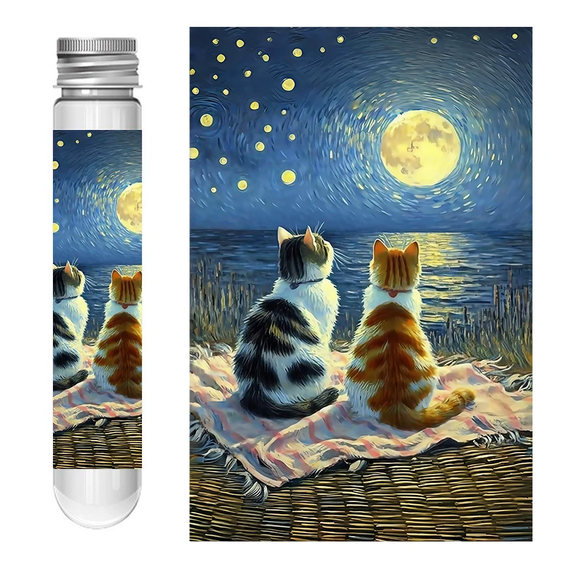 Mini Test Tube Jigsaw Puzzle Two Cats See The Moon  Difficult Jigsaw Puzzle for Adult Decompression Toys Game Family