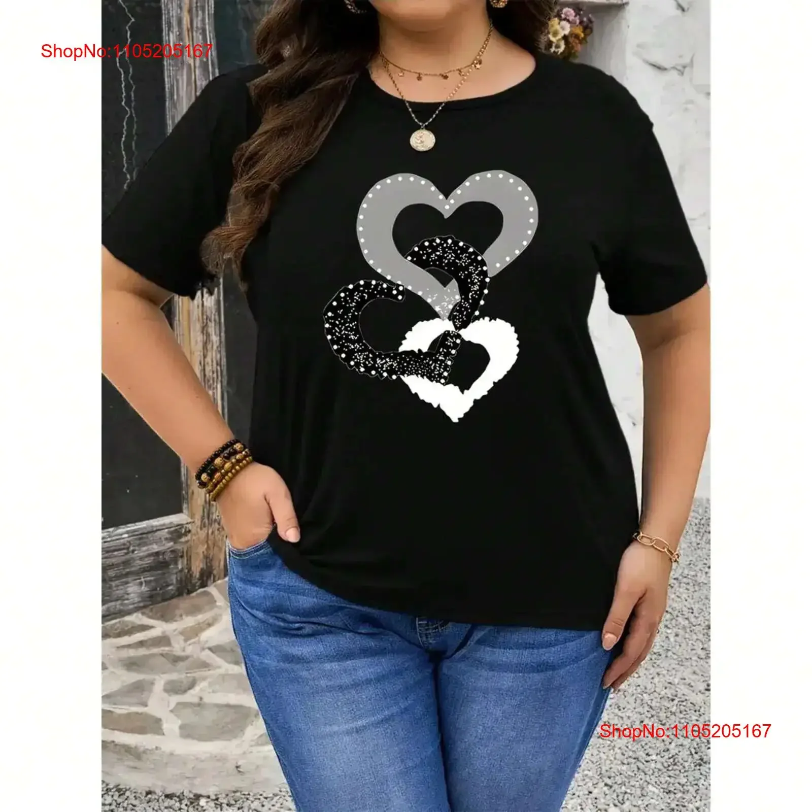 Fashionable Heart to Pattern T Shirt Casual Round Neck  vintage Washed Unisex Slightly Breathable homme Stylish graphic