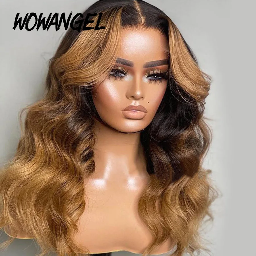 WOWANGEL 1b/27 تسليط الضوء على شعر مستعار 13X4 HD الدانتيل شعر مستعار أمامي 250% الجسم موجة شعر مستعار ملون تذوب الجلد غير مرئية HD الدانتيل الجبهة باروكة من شعر طبيعي